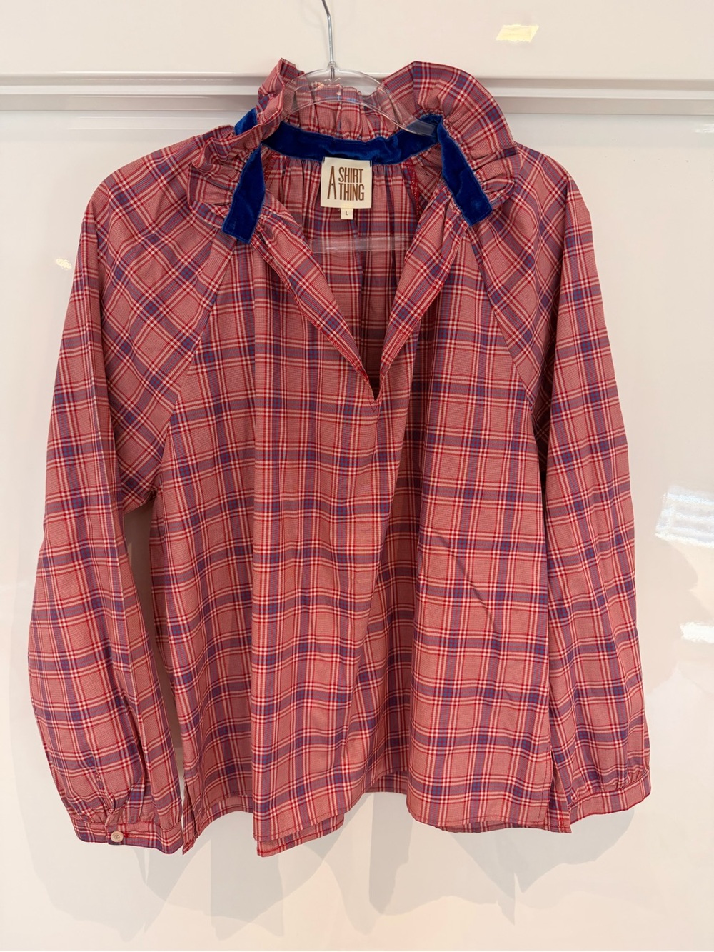 A Shirt A Thing Women's Red Plaid Button-Down Shirt with Contrast Trim